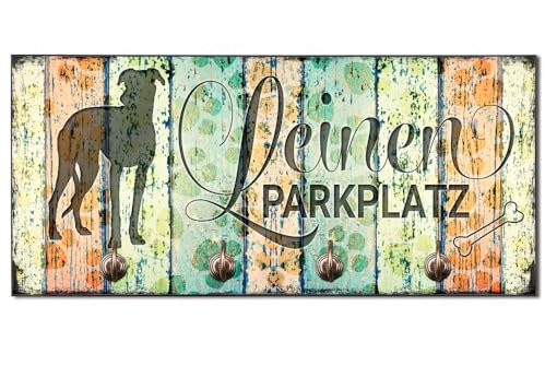 Cadouri Design-Hundegarderobe » Leinen Parkplatz « mit Hunde-Silhouette (Galgo) Wandhaken Hund┊Wandgarderobe, Leinenhalter, Hakenleiste