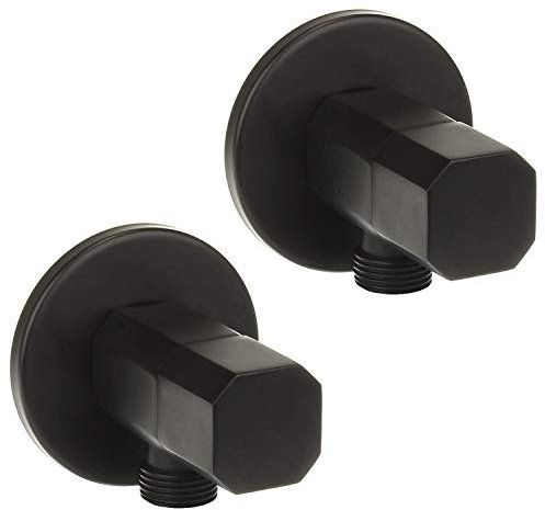 2er Set Eckventil Messing 1/2 x 3/8 Zoll schwarz matt eckig inkl. Rosette Eckventil Ventil Bad Küche Anschlussventil Waschbecken Spülbecken Armatur