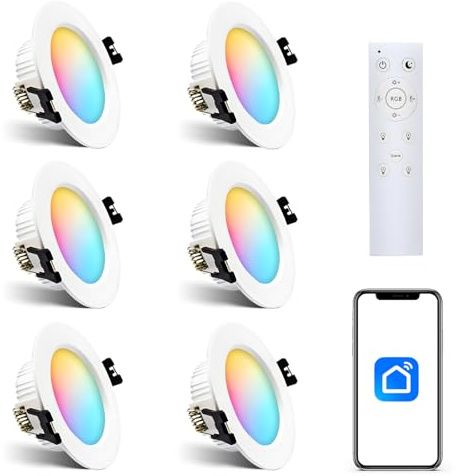 Arotelicht LED Einbaustrahler 7W RGBW Bluetooth 6pcs, led Deckenleuchte mit fernbedienung Dimmbar Deckenstrahler Deckenspots 2700K-6500K für Wohnzimmer, Schlafzimmer, Küche, KTV, Bars