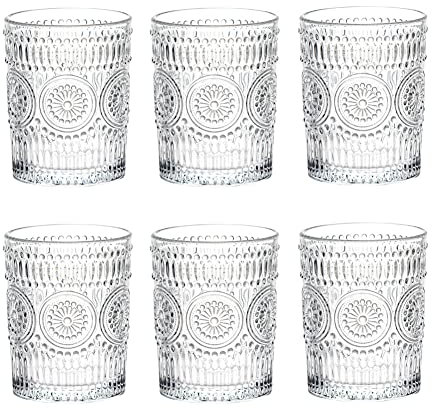 LOYUYU Set di 6, Bicchieri d'Acqua Romantici, Bicchieri da Bere Premium 250ml, Bicchieri Vintage Set per Succo, Bevande, Birra, Cocktail Set da 6 (250ml)