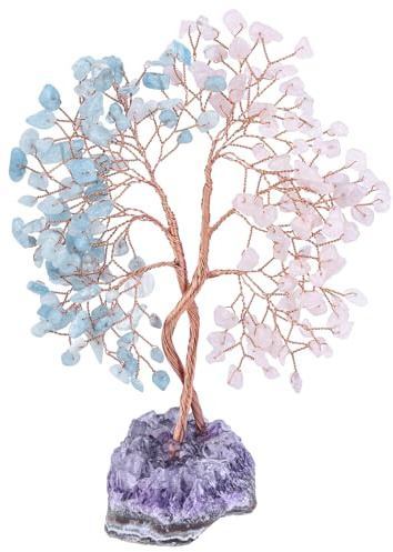 Nupuyai Aquamarin&Rosenquarz Edelstein Baum Amethyst Basis Glücksbaum Deko | Heilstein Kristall Baum, Amethyst Druse Stein Basis, Feng Shui Geldbaum, Liebesbaum Hochzeit Wohn Deko, Damen Glück Geschenk