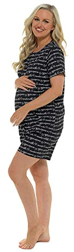 Undercover Damen Umstands-Pyjama, Jersey, Baumwolle, kurzärmelig, kurz, Nachtwäsche, Schwarzer Allover-Druck, 40-42