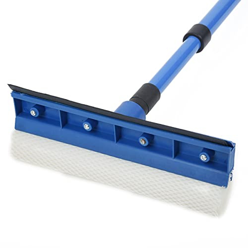 2 in 1 Window Squeegee Cleaner Extendable, Telescopic Casement Glass Squeegee Cleaner Wiper with Long Handle Sponge Brush for High Window - Random Color