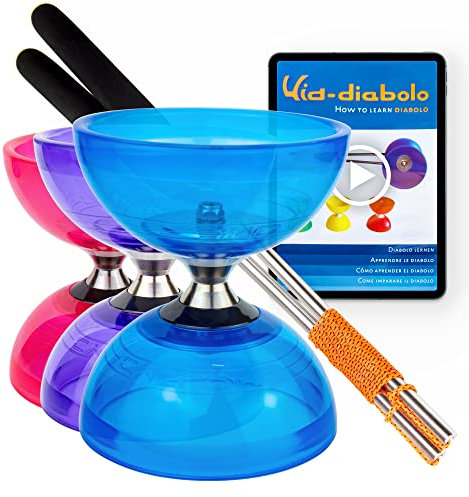 Juggle Dream Cyclone Quartz Diabolo Jonglierset – Freiläufer mit Kugellager Profi-Diabolo inkl. Aluminiumstäbe, Online-Lernvideo – Jonglierspielzeug (Blau)