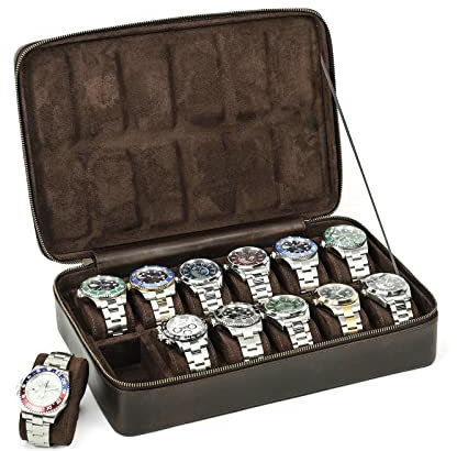 Hiram Uhrenaufbewahrungstasche Leder 12 Uhren Fall Echtleder Uhr Display Organizer Box für Uhren Ausstellung