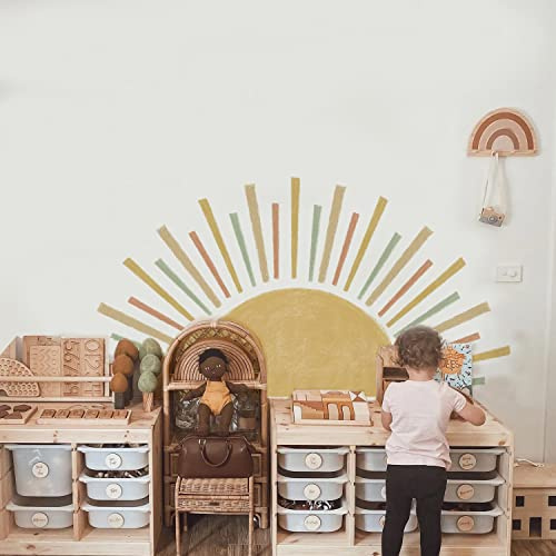 astrkiz Boho-Wandaufkleber mit buntem Sonnenlicht, zum Abziehen und Aufkleben, Aquarell-Sonnendekoration, Sonnenschein-Wandaufkleber für Kinderzimmer, Spielzimmer, Kinderzimmer, Schlafzimmer