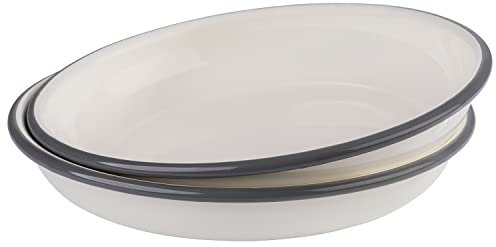 APS 98670 - Set di 2 piatti profondi, Ø 22 cm, altezza: 3,5 cm, lamiera d'acciaio smaltata, colore: bianco crema con bordo grigio