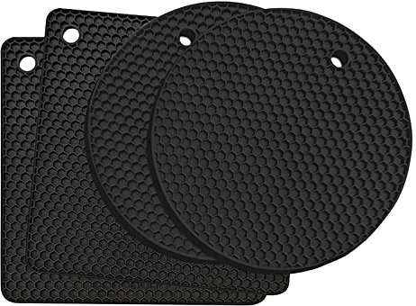Silikon Untersetzer, 4er Set Topfuntersetzer Multifunktional Hitzebeständig Topflappen Spülmaschinenfest Hitzebeständigerung Topflappen Spülmaschinenfest rutschfest Wabenmuster (Schwarz)