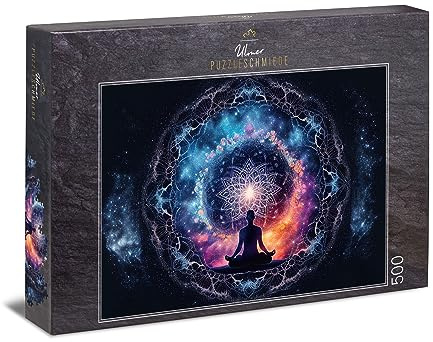 Ulmer Puzzleschmiede - Puzzle „Chakra“ - Intensives 500 Teile Puzzle für Erwachsene - meditatives Motiv mit Mandala-Symbol, Energie des Universums – Puzzle-Qualität Made in Germany