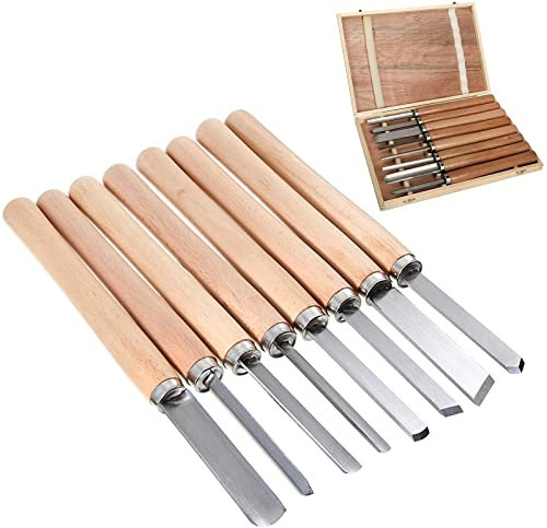 Samnuerly Juego de cinceles para Torno para carpintería, Juego de cinceles para Madera de 8 Piezas, Accesorios de torneado de Madera de Acero al manganeso, Juego de gubias para Madera, Lanza Oblicua