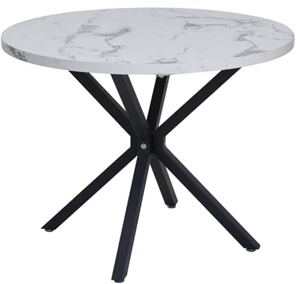 EGOONM Runda matbord i marmor imitation, marmor/träimitation, soffbord i trä, vardagsrumsbord med metallben för hem, restaurang, 100 cm (vit) + svart)