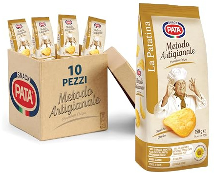 PATA | Patatine Classiche Metodo Artigianale, Senza Glutine, Con Olio di Semi di Girasole Alto Oleico, Fonte di Iodio, 10x150g