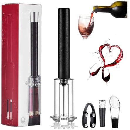 LinZong Weinöffner-Set, Weinöffner, Luftdruck, tragbarer Flaschenöffner, Pumpnadel, Luftdruckpumpe, Weinöffner-Set mit Folienschneider, Öffnungsset mit Weinstopfen (schwarz), LinZong