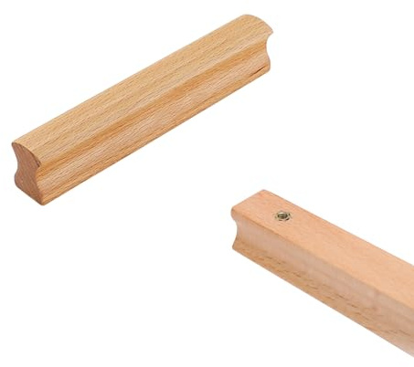 SZLXJMFL 2 pcs Holz Küche Griffe, Schubladengriffe Modern, Buche Natur | lackierte Oberfläche, Gesamtlänge: 100-1200 mm, Garderobe Griffe Wohndekoration Inkl Schrauben-120mm/4.7in