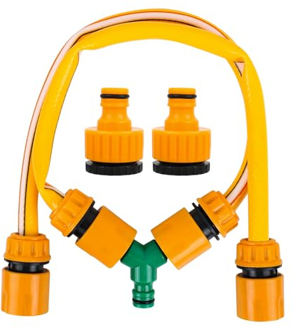 Mixer Tap Hose Connector, Mix Hot & Cold Water 2-in-1 Garden Hose Pipe, Hose End Quick Connector, 2 in1 Threaded Tap Connector, Y Splitter Connector, Hose Connection Set for Garden Hose Reel