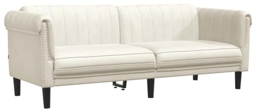 vidaXL Sofa 3-Sitzer, Couch mit Armlehnen Rückenlehne Stützbeine, Loungesofa für Wohnzimmer, Polstersofa Sofagarnitur, Modern, Creme Samt