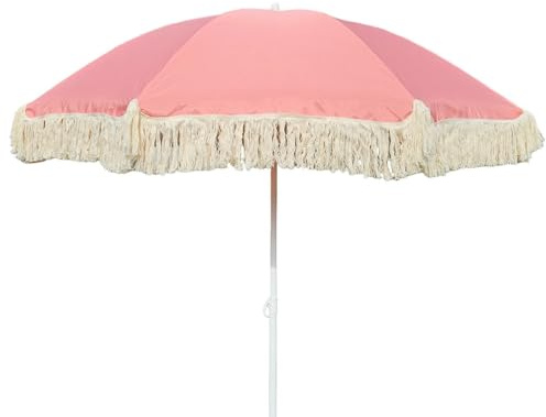 Meinposten Sonnenschirm ROSA Strandschirm Schirm UV Schutz mit Tasche Fransen knickbar Ø 150 cm