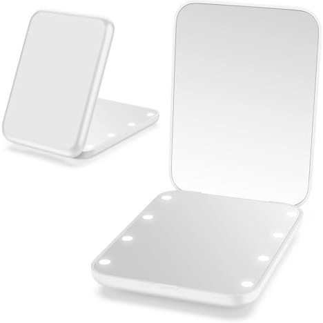 Giazee Lighted Compact Mirror with 1x/2x Magnification, Slim Travel Makeup Mirror with LED Lighting for Handbag for Women