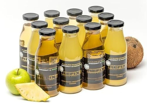 Bebida de Recuperación REFIX - Base Agua del Mar y Agua de Coco, Baja en Calorías, Orgánica, Sin Azúcar Añadido, Vegana, Sales Minerales Naturales - Coco y Piña + Manzana - Pack de 12 Botellas