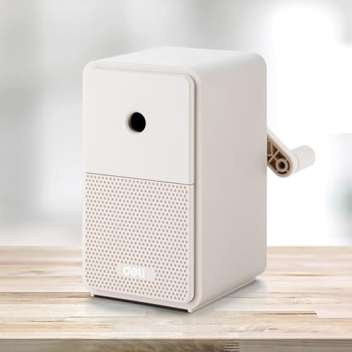 Deli Manual Pencil Sharpener - Auto-in Hand Crank with Adjustable Point for Colored Pencils, Kids, Students, Classroom, Home and Office, Gray