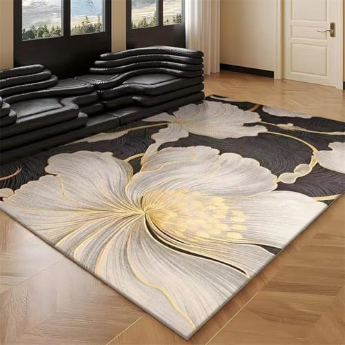 ROSURUG Möbel Schlafzimmer Wohnzimmerteppich 180X260CM Wohnzimmer Schlafzimmer Teppich Blumenmuster waschbar leicht zu reinigen schimmelresistent Vorleger Teppich Orientteppiche Grau