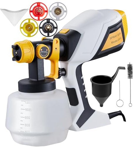 INMOZATA Paint Sprayer, Fence Paint Sprayer with 1200ML Container, Electric Paint Spray Gun with 4 Nozzles and 3 Patterns for Walls and Ceilings, Sheds, House Painting (White)