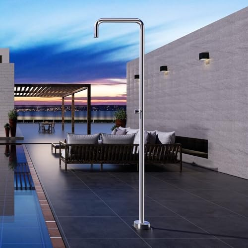 NOLUXA IMEX - Ducha Piscina Exterior Acero S.316 | Ducha Empotrada Suelo para Jardín, Piscina y Terraza | Grifería 1 vía (Agua Fría) con Rociador y Tratamiento Anticorrosión | Serie Utah