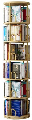 Drehbares Bücherregal mit 6 Etagen, 360° Ausstellungsregal für Schlafzimmer und Wohnzimmer, stapelbar, drehbar, goldfarben, großes Fassungsvermögen von 6 Etagen