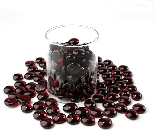 Meschett 0.44KG Dark Red Glass Marbles,Mini Flat Glass Beads~150PCS for Vase Fillers,Floral Bottom Mancala Gems Pebbles Fish Tank Rocks for Table Aquarium,Home Decor Art Craft Craft (0.5~0.7)