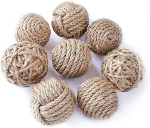8PCS Handcrafted DecorativeTwine Balls, Dining Room Table Centerpiece Balls, Trays, Vases and Baskets，Farmhouse Style Twine-Wrapped Centerpiece Balls for Garden, Perfect Indoor & Outdoor Gift