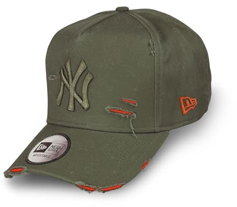 New Era New York Yankees MLB Distressed Olivgrün Verstellbare 9Forty E-Frame Cap - One-Size