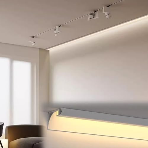 Iluminación De Zócalo Sin Luz Led, Iluminación Indirecta, Cubiertas De Rodapié, Perfil De Moldura De Corona, Canal De Aluminio para Iluminación Led Decorativa De Techo (5 Metros/ 16,4
