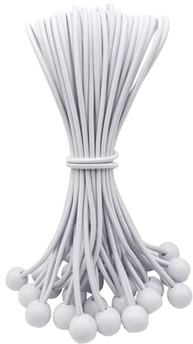 WMZOBH Lot de 25 tendeurs de bâche de 25,4 cm avec boules, petits cordons élastiques très résistants, sangles élastiques courtes, attaches, élastiques réglables pour drapeau (blanc)