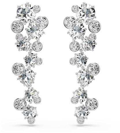 Swarovski Constella Drop-Ohrhänger, Weiße und Rhodinierte Ohrringe mit Klaren Kristallen in Krappen- und Kesselfassungen und Verschiedenen Größen, Größe: 5.3 x 1.7 cm