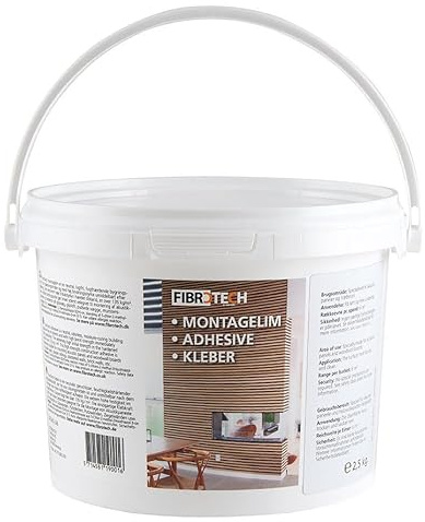 FIBROTECH 2119001 Seau de Colle de Montage (2,5 kg, Blanc, suffisant pour 6 m², Colle de Montage, Accessoires pour Panneaux acoustiques, Son ambiant, revêtement Mural, Isolation Acoustique)