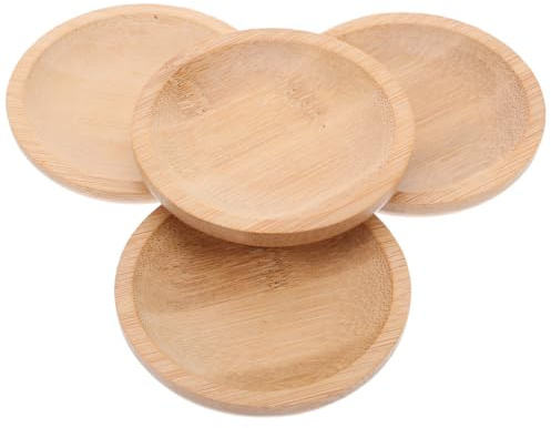 Alipis Bamboo Small Plates Set of 4 3-Inch Mini Bamboo Serving Dishes for Dipping Sauce Condiments Snacks and Party Appetizers