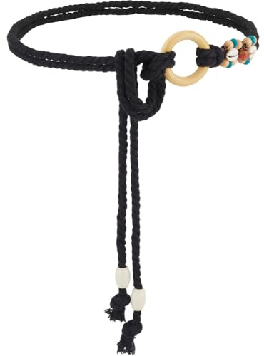 GORGECRAFT Cintura in Vita Intrecciata A Corda 1.4m Lunga Nera Semplice in Cotone con Catena A Vita Sottile Etnica Boho Intrecciata Sottile con Perline di Legno Jeans Gonne Abiti Pantaloni da Donna