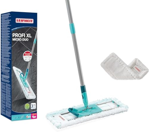 Leifheit Lave-Sol Profi XL Micro Duo 42 cm, Housse SUPERDUSTER XL | Nettoyage humide, à sec, housses Micro Duo et SUPERDUSTER XL lavables, articulation 360°, élimine 99 % des bactéries et virus