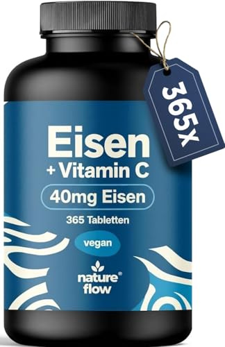Eisentabletten hochdosiert mit Vitamin C – 365 Tabletten | Eisenbisglycinat – vegan, produziert in Deutschland, laborgeprüft