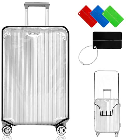 Koffer Schutzhülle, Transparent Kofferschutzhülle Kompatibel mit 24/26/28/30-Zoll-Koffer, Kofferhülle Kofferschutzhülle mit Gepäckanhänger für Reisen/Auf Geschäftsreise（28）