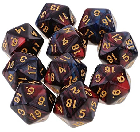 TAIZhiChen 10 Pezzi di Poliedri D20 a 20 Facce per Giochi da Tavolo, Rosso Nero -a