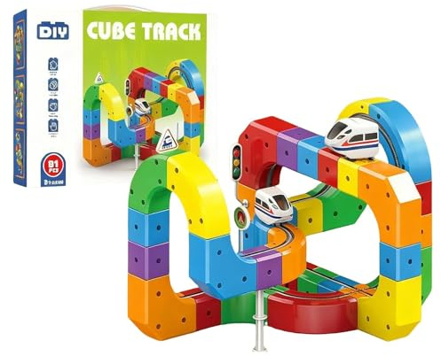 Electric Train Set Flexible Race Track, Trenino Elettrico con Pista, Tracciato 3D Integrabile con Macchinina Motorizzata, Un Regalo Educativo Ideale per Bambini Dai 4 Anni In Su (81pcs)