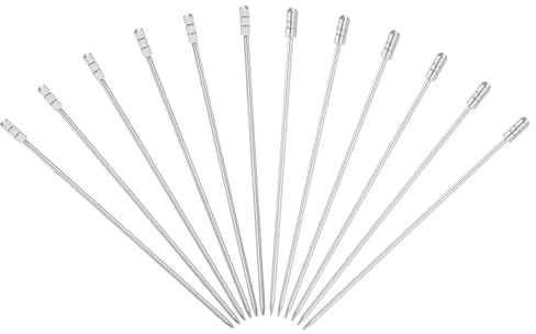 QUARKZMAN 12 Pcs Palillos De Cóctel De Acero Inoxidable 4.33 Palillos De Martini Palillos De Fruta Pinchos Metálicos Reutilizables para Bebidas Aceitunas Plata (Columna Cuadrada/Cilindro)