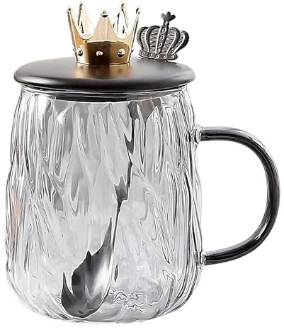 Tazas de Vidrio Borosilicato, Resistentes al Calor, Taza Personalizada con Tapa, Vaso de Agua con Cuchara, Vaso Térmico Vidrio Para Café, Para las Fiestas