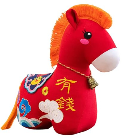 Colcolo Peluche Cheval du Zodiaque Chinois, Mascotte Année du Cheval 2026 en Tissu Doux, Jouet Porte-Bonheur et Décoration Bureaum Cadeau Fête Printemps, Ornement Thématique, Rouge Orangé 12 cm