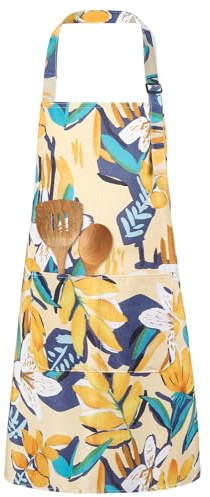 saerryor Floral Apron for Women Adjustable Waterproof Apron with 2 Pockets