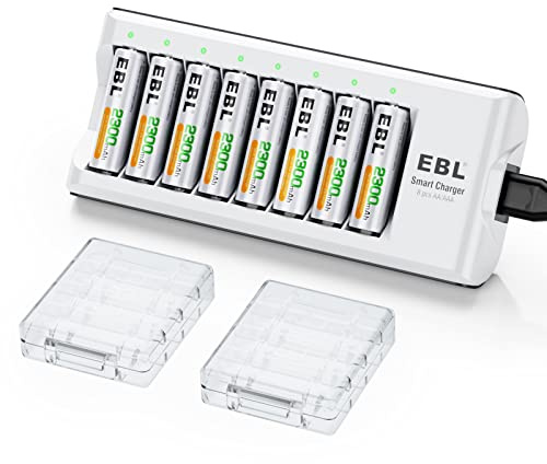 8-Slot Independent Battery Charger AA AAA for Ni-MH Ni-CD Rechargeable Batteries (2300mAh 8AA+Charger)