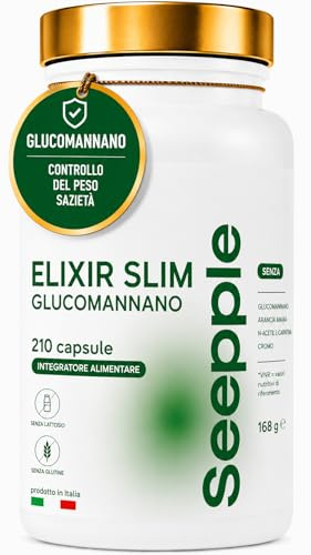 ELIXIR SLIM GLUCOMANNANO – Integratore Alimentare con Glucomannano, Cromo, Inulina e Niacina per il Controllo del Peso – 210 Capsule – Senza Glutine e Lattosio – Made in Italy