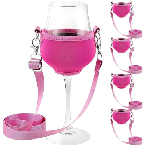 Xdyyjrasa Large Adjustable Portable Wine Glass Holder Necklace for Hanging 4Pcs – Wine Glass Lanyard for Wedding Birthday Party Picnics