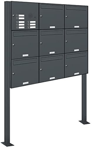 AL Briefkastensysteme 8er Standbriefkasten Anthrazitgrau RAL 7016 mit Klingel als 8 Fach Briefkastenanlage in Postkasten Briefkasten Design modern